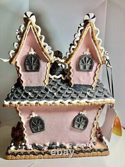 Candy Corn Lane Pastel Pink HALLOWEEN LED Gingerbread LARGE House New 15