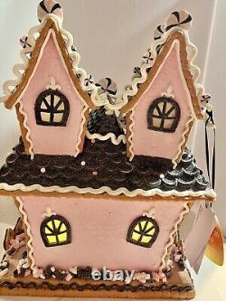 Candy Corn Lane Pastel Pink HALLOWEEN LED Gingerbread LARGE House New 15