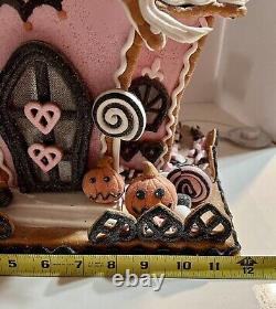 Candy Corn Lane Pastel Pink HALLOWEEN LED Gingerbread LARGE House New 15