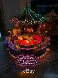 Carnival Village Merry Christmas Carousel Light Animated Musical Fiber Optic 11