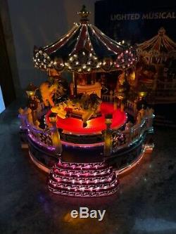 Carnival Village Merry Christmas Carousel Light Animated Musical Fiber Optic 11