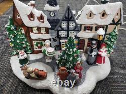 Ceramic Christmas Village, Light Up Village Scene with Ceramic People Tree 10 Pc