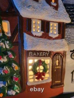 Ceramic Christmas Village, Light Up Village Scene with Ceramic People Tree 10 Pc