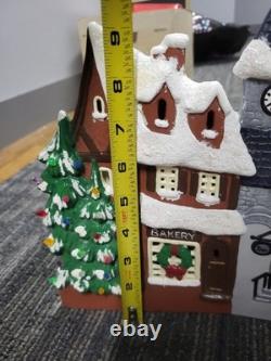 Ceramic Christmas Village, Light Up Village Scene with Ceramic People Tree 10 Pc