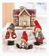 Children with Snowballs and Lighted Christmas House 4pc Set Terra Cotta, New