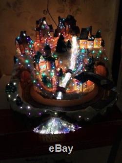 Christmas Animated Lighted Village Train Santa Sleigh Sound Fiber Optic 13 RARE