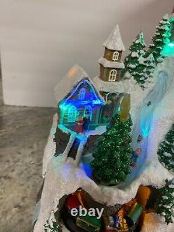 Christmas Animated Village Train Tree Musical Lighted Downhill Snow Ski Mountain