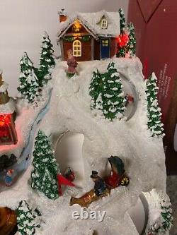 Christmas Animated Village Train Tree Musical Lighted Downhill Snow Ski Mountain