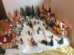 Christmas Lighted Village -Buildings People Trees with Display Base (S-1)