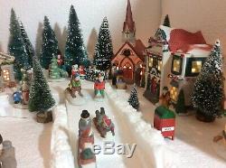 Christmas Lighted Village -Buildings People Trees with Display Base (S-1)