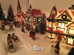 Christmas Lighted Village -Buildings People Trees with Display Base (S-1)