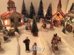 Christmas Lighted Village -Buildings People Trees with Display Base (S-1)