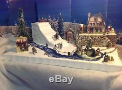Christmas Village Display Platform Ski Slope W Houses, Figures And Trees Cute
