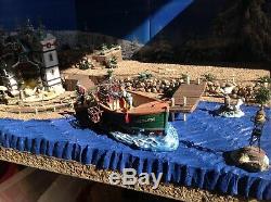Christmas Village Display Platform W 2 Lemax Pieces, Ocean Scene