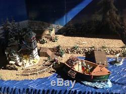 Christmas Village Display Platform W 2 Lemax Pieces, Ocean Scene