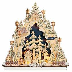 Christmas Village Led Lighted Scene Wooden Snowy Woodland Holiday Tabletop Decor