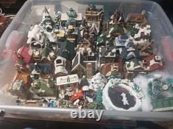 Christmas Village Lot Set Of 30 Ceramic Buildings Plus Assecories And Pond Mixed