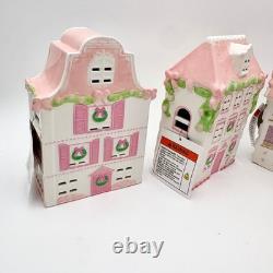 Christmas Village Pink White Ceramic Lighted House Bakery Decor Set