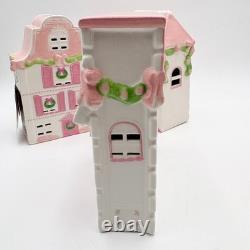 Christmas Village Pink White Ceramic Lighted House Bakery Decor Set