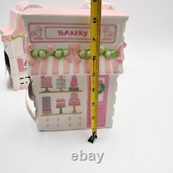 Christmas Village Pink White Ceramic Lighted House Bakery Decor Set