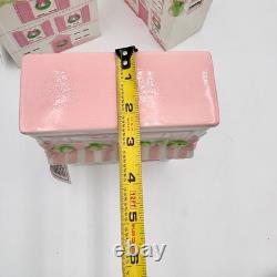 Christmas Village Pink White Ceramic Lighted House Bakery Decor Set