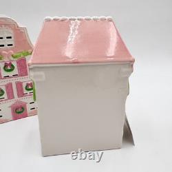 Christmas Village Pink White Ceramic Lighted House Bakery Decor Set