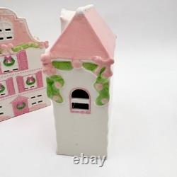 Christmas Village Pink White Ceramic Lighted House Bakery Decor Set