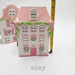Christmas Village Pink White Ceramic Lighted House Bakery Decor Set