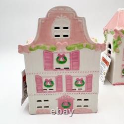 Christmas Village Pink White Ceramic Lighted House Bakery Decor Set