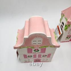 Christmas Village Pink White Ceramic Lighted House Bakery Decor Set
