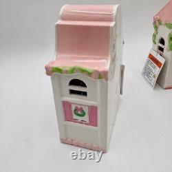 Christmas Village Pink White Ceramic Lighted House Bakery Decor Set