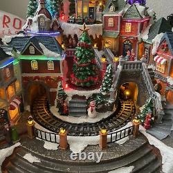 Christmas Village Train Scene Animated Musical Music Box Ornate Detailed Large