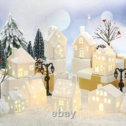 Cindeer 26 Pcs Ceramic Christmas Village Set, 8 LED Christmas Village Houses