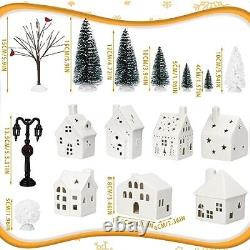 Cindeer 26 Pcs Ceramic Christmas Village Set, 8 LED Christmas Village Houses