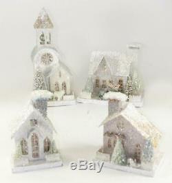 Cody Foster 4 Pc Set White Christmas Mantel Village House Church Collection