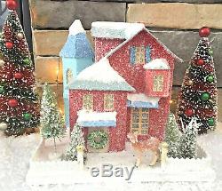 Cody Foster Christmas Country Red House & Deer Putz Lighted New