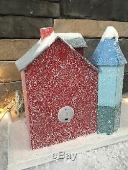 Cody Foster Christmas Country Red House & Deer Putz Lighted New