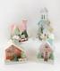 Cody Foster Christmas Village Pastel Color Houses and Church Set of 4 Buildings
