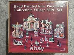 Collectible Christmas Village Lighted 20 Pc Hand Painted Fine Porcelain Set