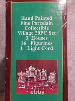 Collectible Christmas Village Lighted 20 Pc Hand Painted Fine Porcelain Set