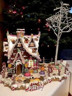 Costco Gingerbread Lighted House & White Bendable Tree Candy Ornaments Christmas