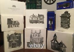 DEPARTMENT 56-ORIGINAL 6 DICKEN'S VILLAGE HOUSES+set of lanterns, fence