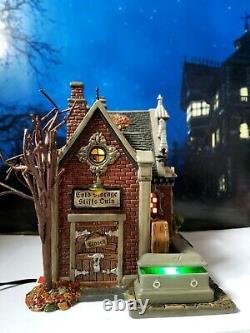 DEPT 56 Snow Village Halloween CROAK-N-HAGGARD MORTUARY! Scary, Spooky, Coffins