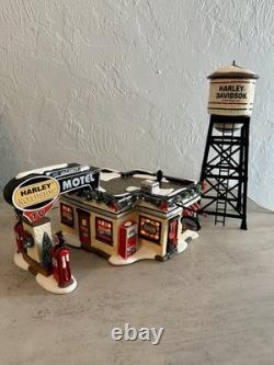 Department 56 Harley Davidson Set Of 4 (City Dealership, Motel, See Description)
