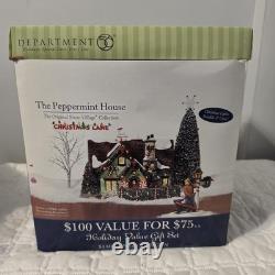 Department 56 Original Snow Village Christmas Lane Peppermint House Gift Set
