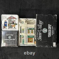Department 56 Starbucks Snow Village Coffee Shop and DamagedCoffee Cart withBoxes