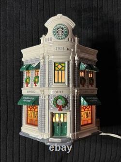 Department 56 Starbucks Snow Village Coffee Shop and DamagedCoffee Cart withBoxes