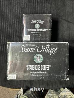 Department 56 Starbucks Snow Village Coffee Shop and DamagedCoffee Cart withBoxes