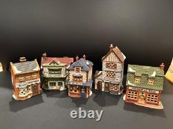 Dept 56 MERCHANT SHOPS (set of 5 buildings) #59269 plus 3 groups of accessories