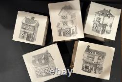 Dept 56 MERCHANT SHOPS (set of 5 buildings) #59269 plus 3 groups of accessories